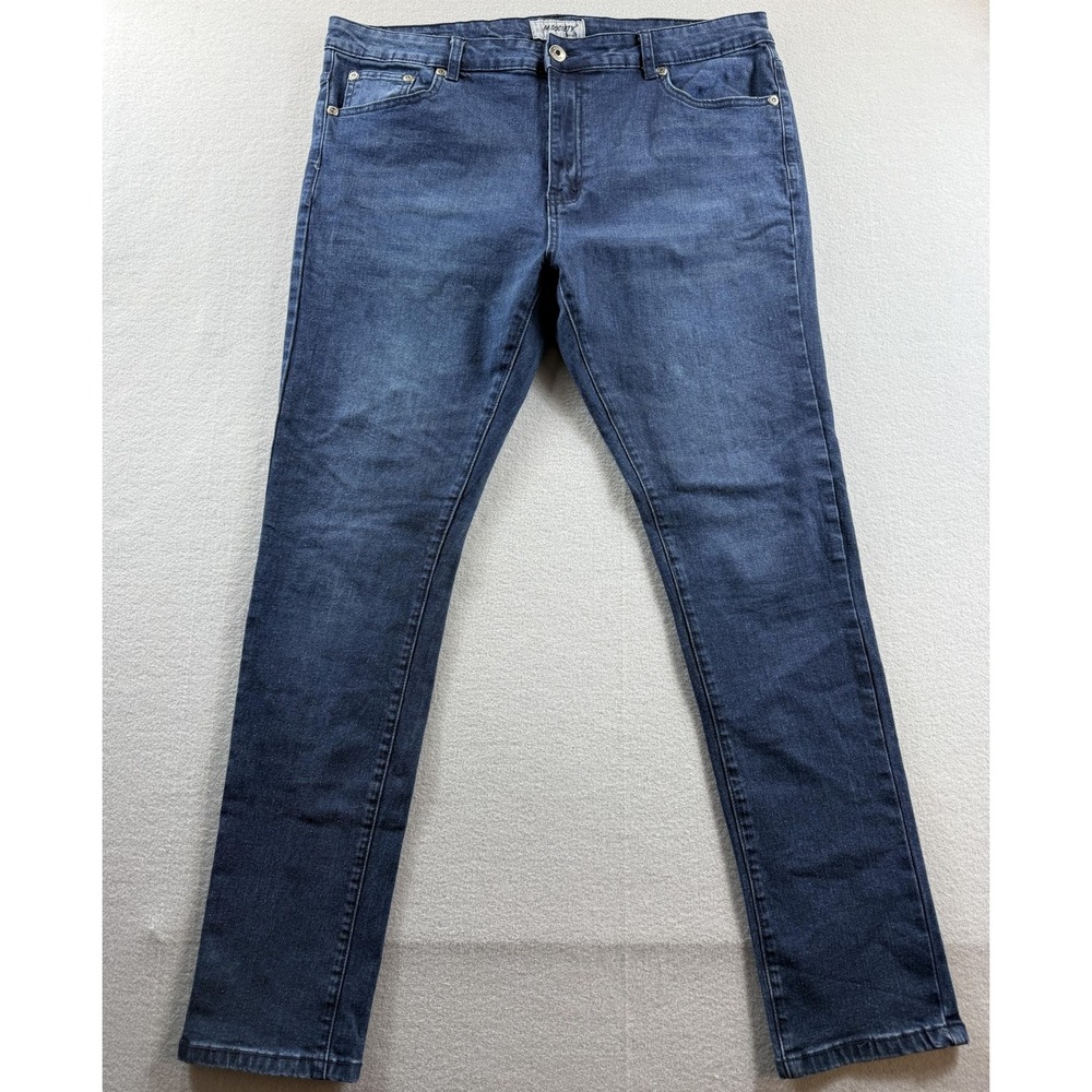 M.SOCIETY Jeans Mens 38x32 Blue Medium Wash Slim Skinny Fit Denim Stretch Casual